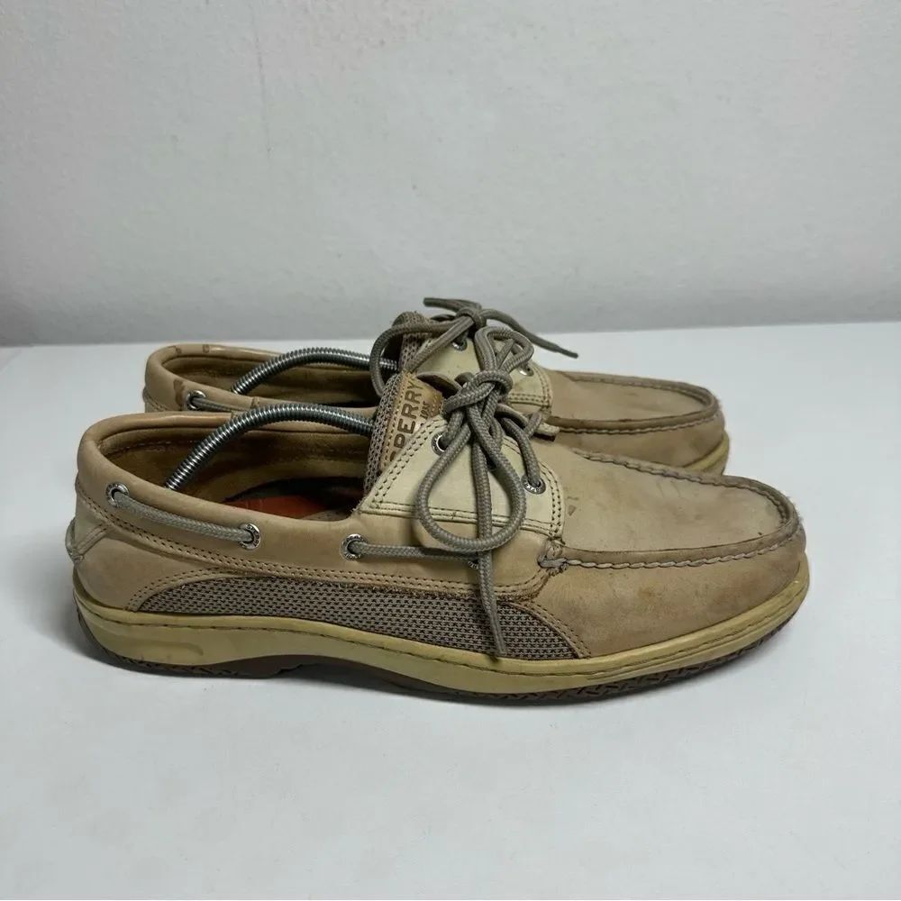 SPERRY 0799023 BOAT DECK Beige LEATHER MENS 10 W Memory Foam SHOES